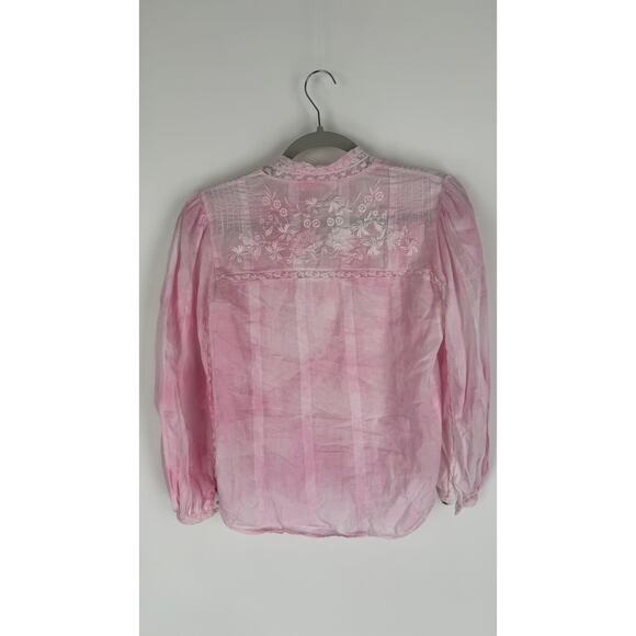 LoveShackFancy Ronda Top Island Pink Hand Dye Womens XS Button Front Cotton - Picture 7 of 16